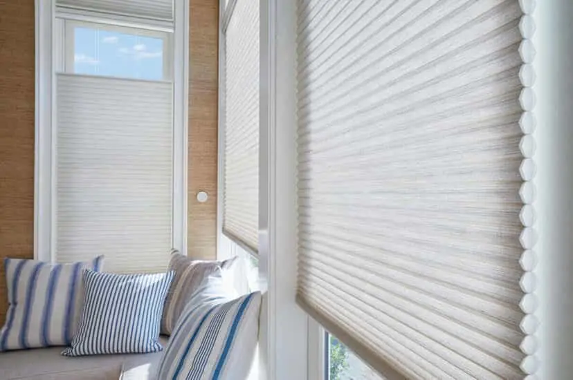 Cellular honeycomb shades on a window
