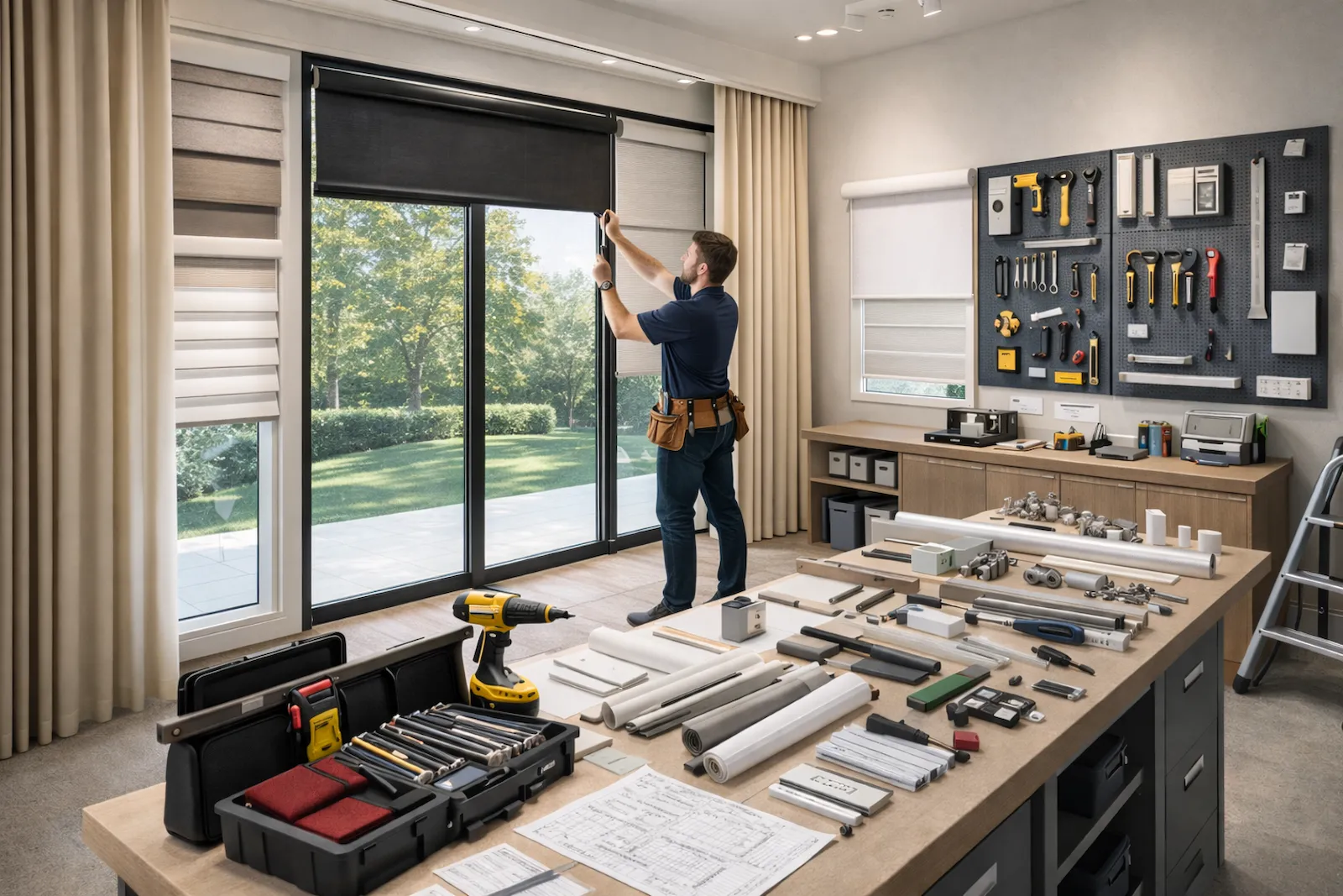 ZP Shades installer mounting window shades in a Seattle home