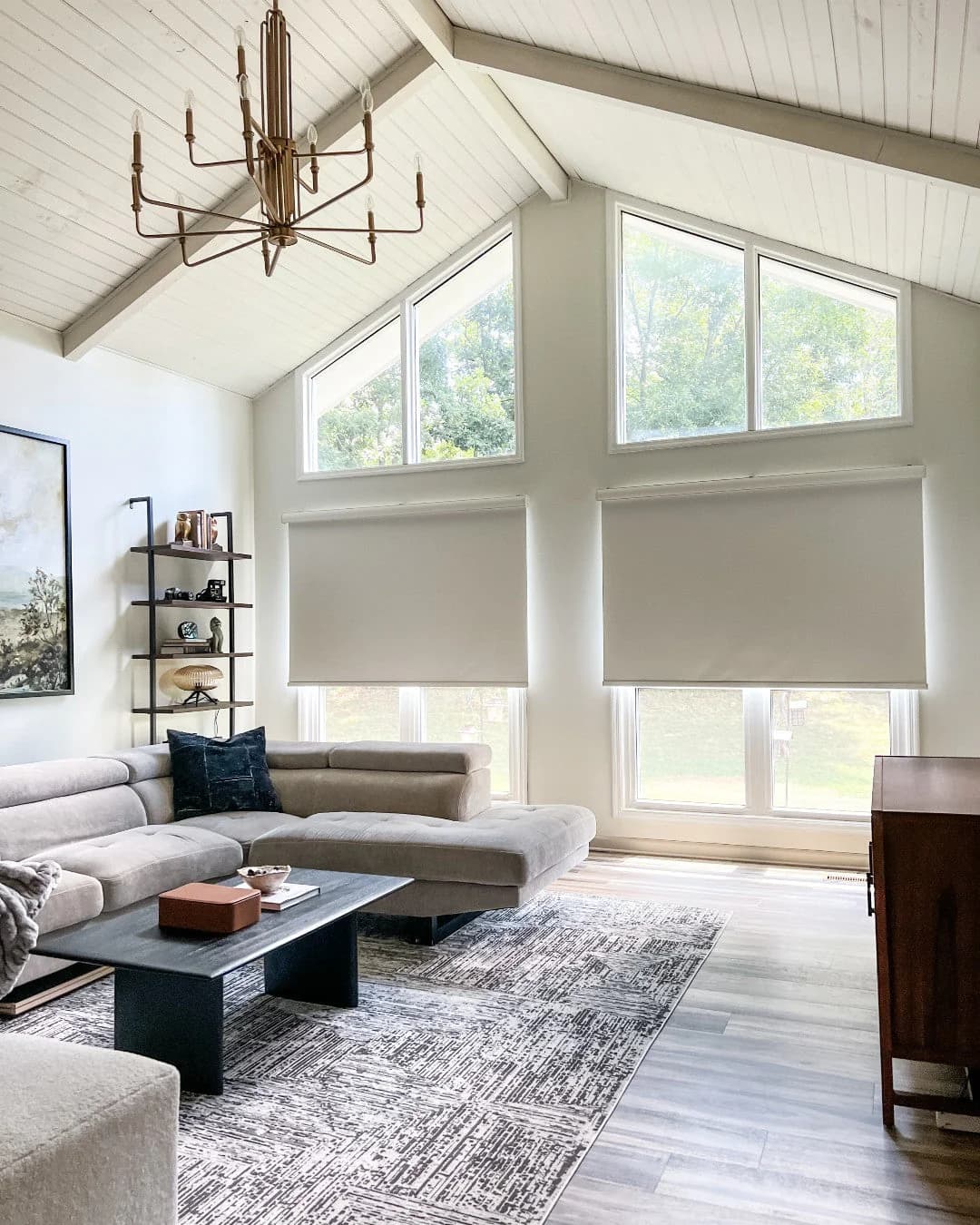 Roller shades in a modern living room
