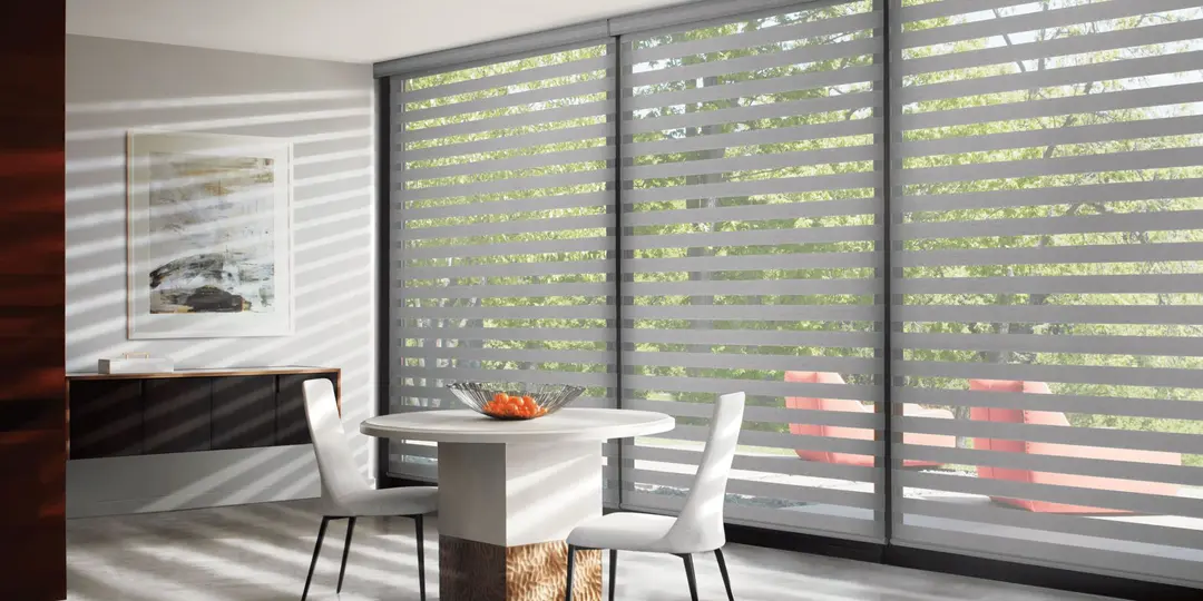 Zebra shades in a modern dining room